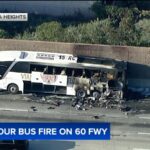 One Dead as Tour Bus Fire Closes 60 Freeway in Los Angeles County