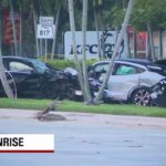 Overnight crash shuts down major Sunrise intersection, temporarily knocks out power to thousands